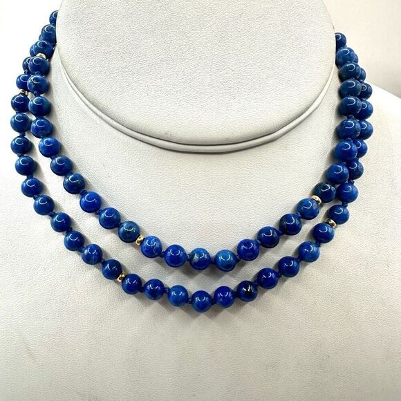 lapis lazuli long knotted beaded necklace - Picture 1 of 6
